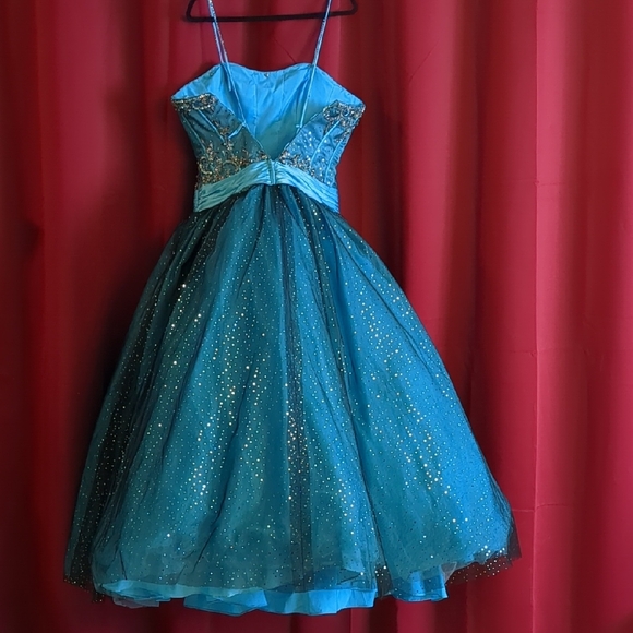 Posh Blue Formal Gown Sleeveless Spaghetti Strap Sweetheart - Picture 3 of 16